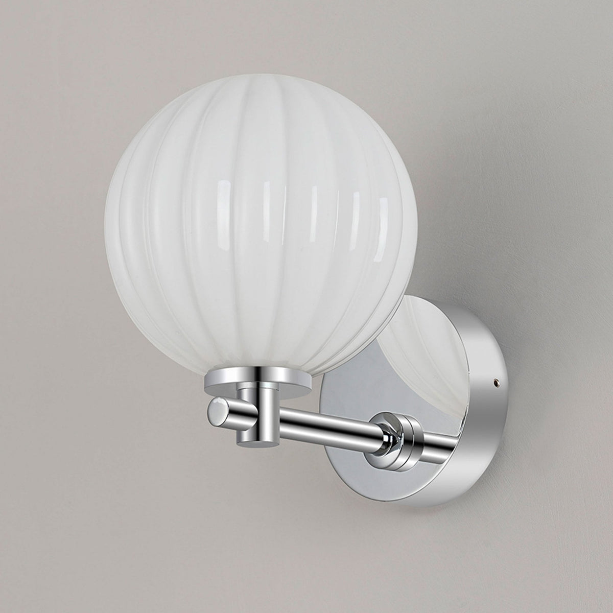 Tenterden Short Arm IP44 Wall Light in Chrome with Segment Round Opal Glass Diffuser