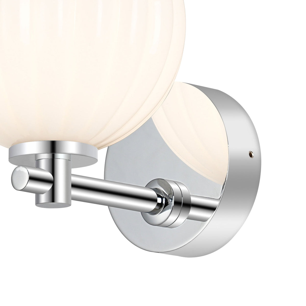 Tenterden Short Arm IP44 Wall Light in Chrome with Segment Round Opal Glass Diffuser