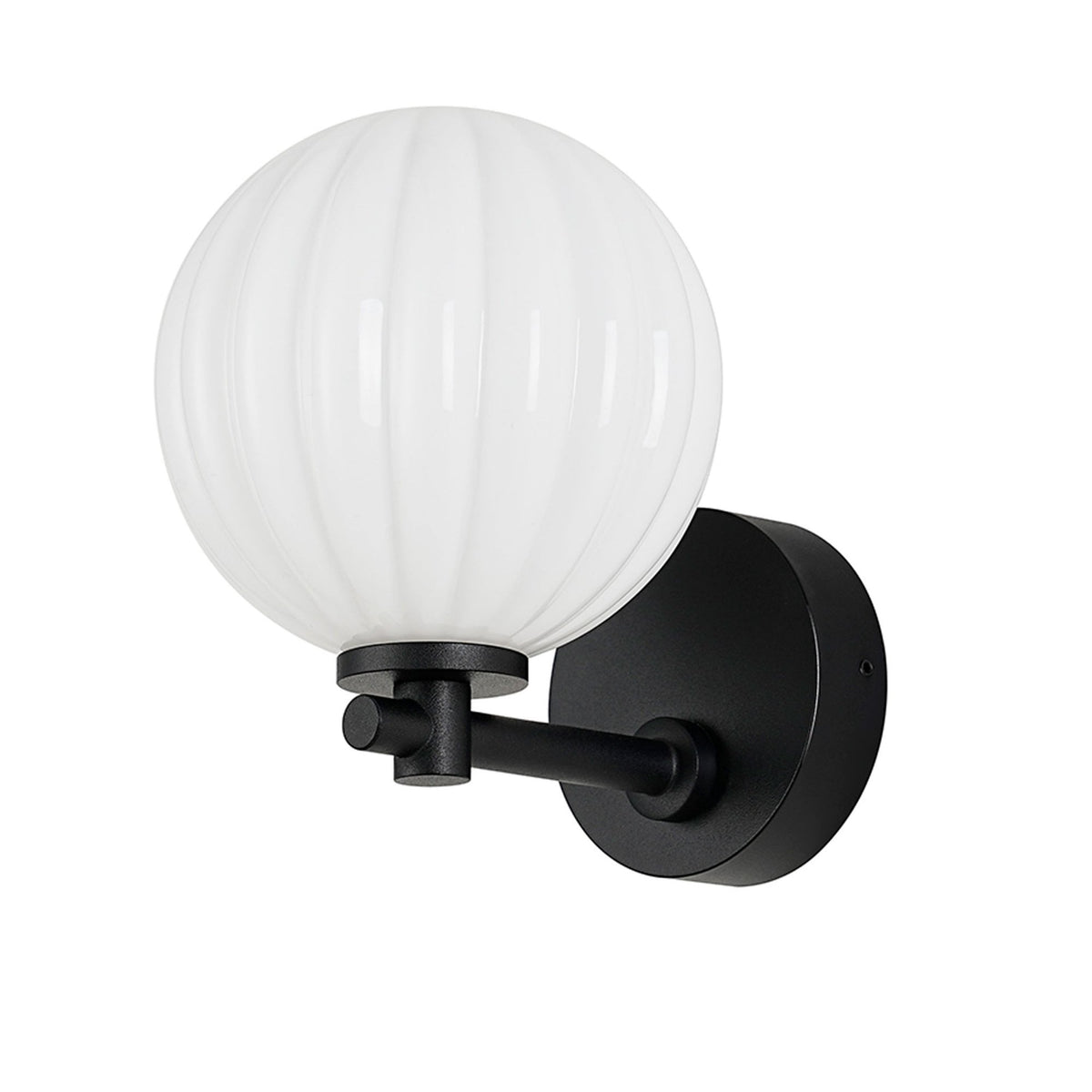 Tenterden Short Arm IP44 Wall Light in Satin Black with Segment Round Opal Glass Diffuser