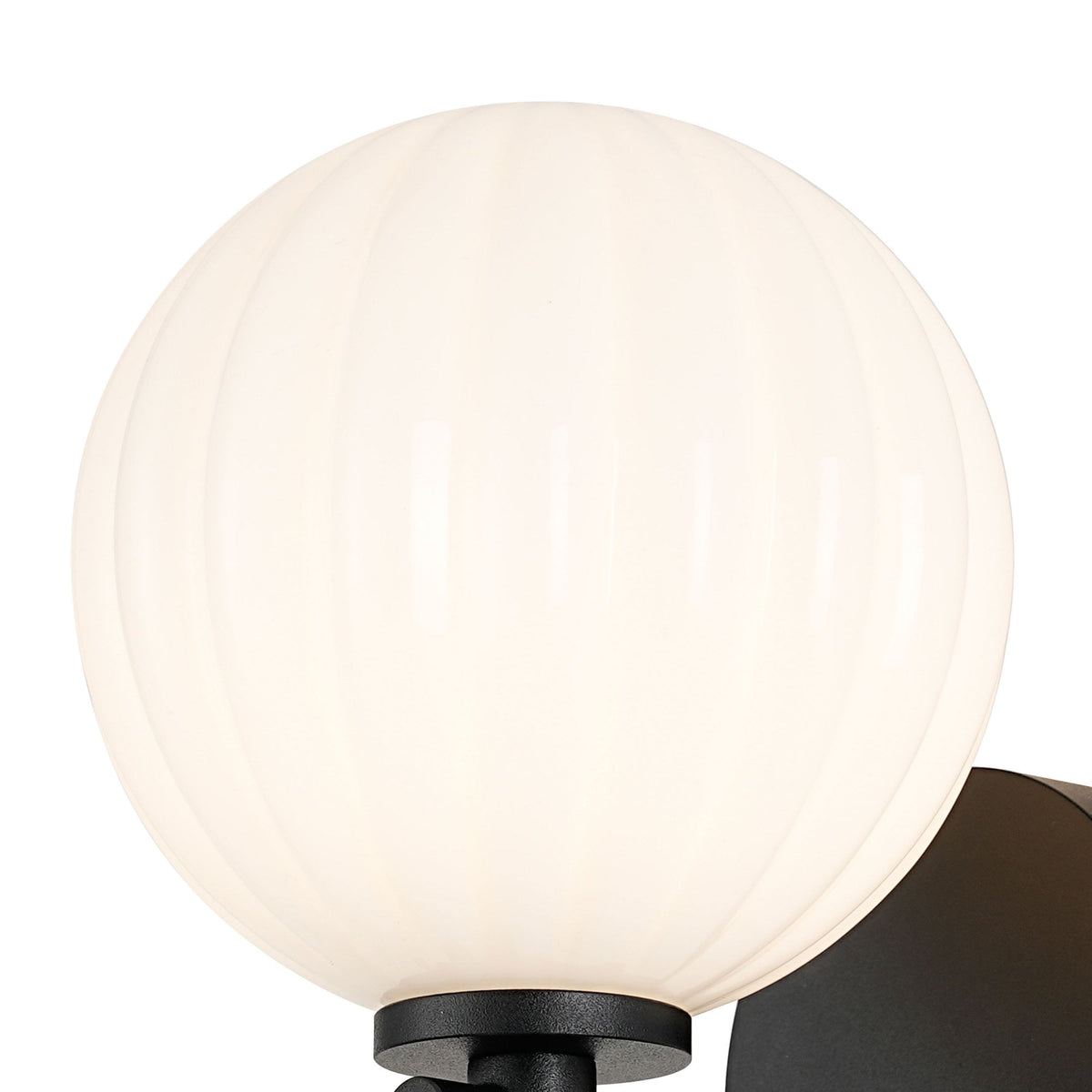 Tenterden Short Arm IP44 Wall Light in Satin Black with Segment Round Opal Glass Diffuser
