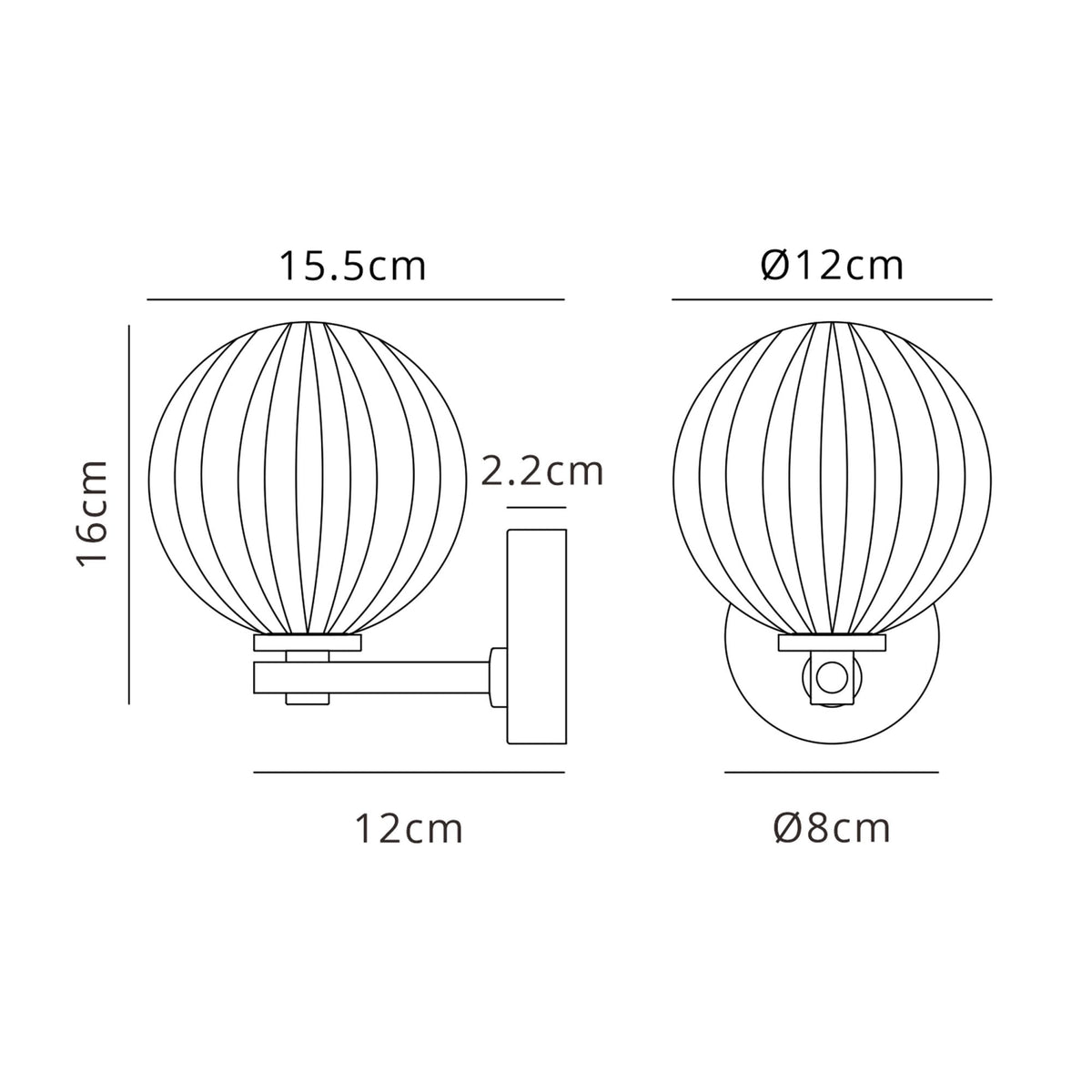 Tenterden Short Arm IP44 Wall Light in Satin Black with Segment Round Opal Glass Diffuser