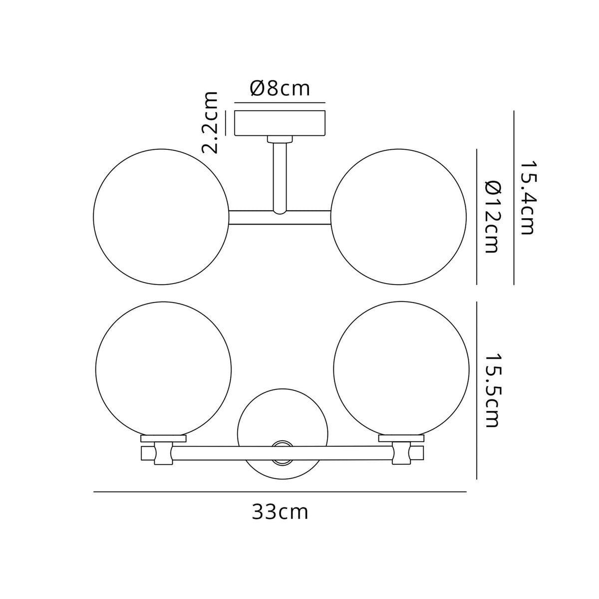 Tenterden Short Twin Arm IP44 Wall Light in Brass Gold with Smooth Round Amber Glass Diffusers