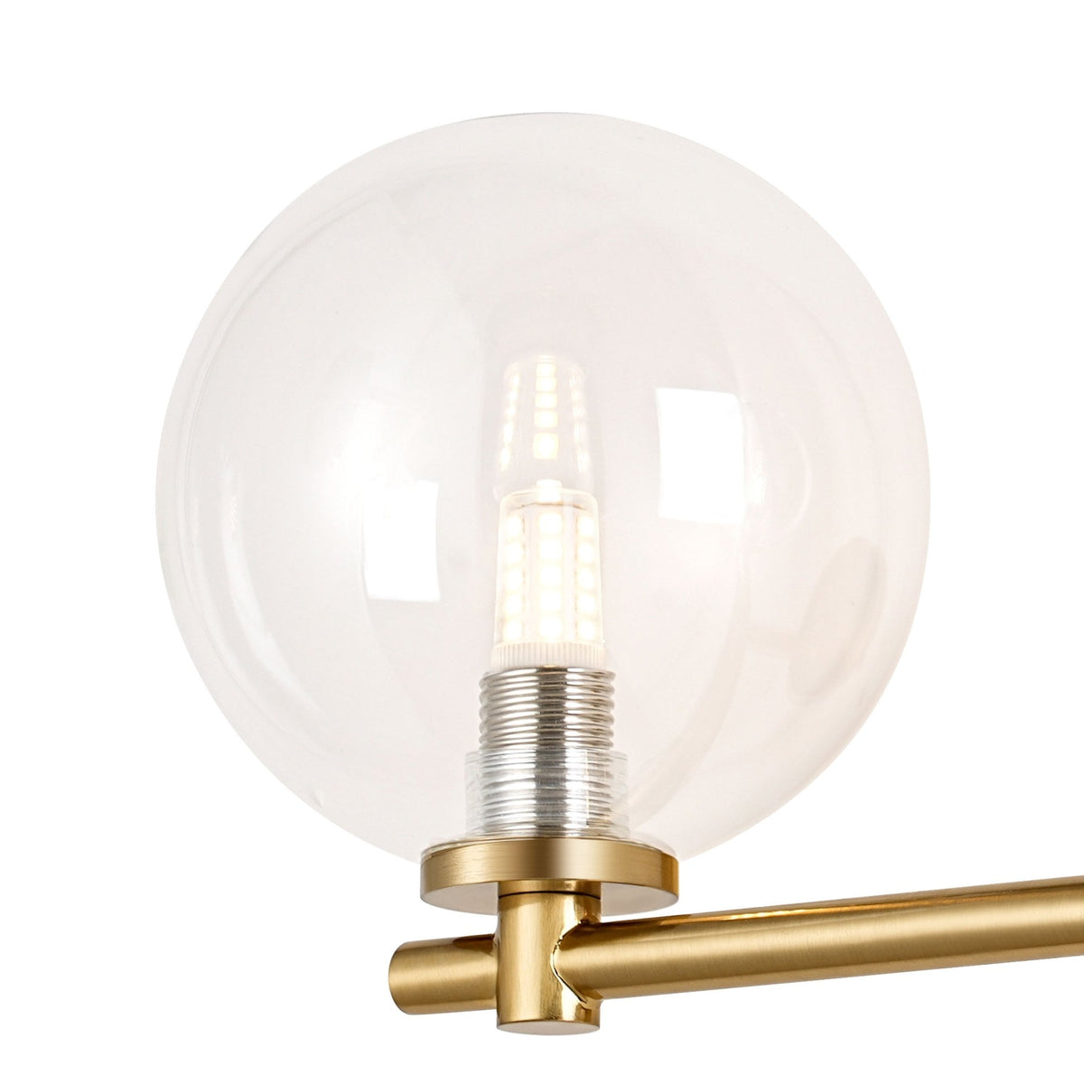 Tenterden Short Twin Arm IP44 Wall Light in Brass Gold with Smooth Round Clear Glass Diffusers