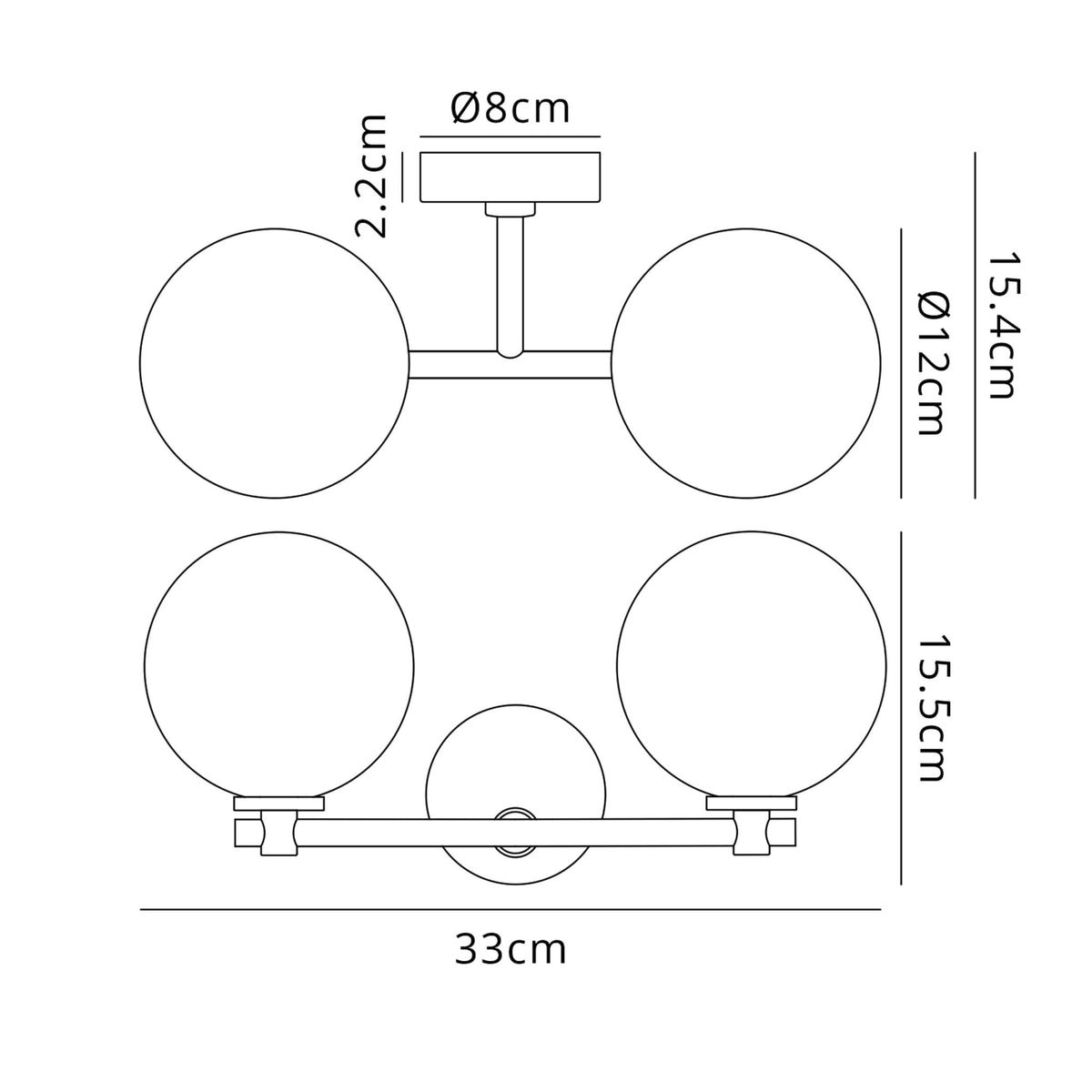Tenterden Short Twin Arm IP44 Wall Light in Brass Gold with Smooth Round Clear Glass Diffusers