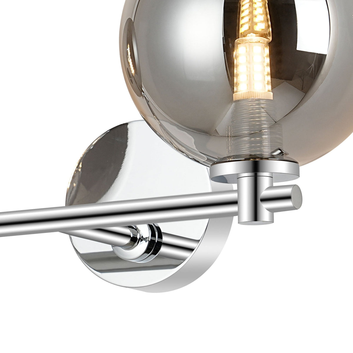 Tenterden Short Twin Arm IP44 Wall Light in Chrome with Smooth Round Smoke Glass Diffusers