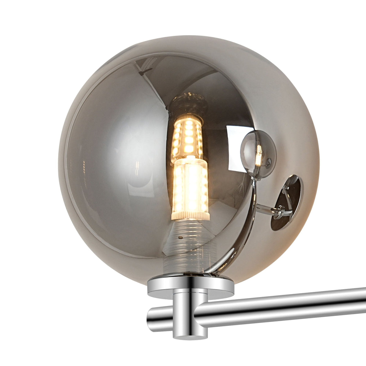 Tenterden Short Twin Arm IP44 Wall Light in Chrome with Smooth Round Smoke Glass Diffusers
