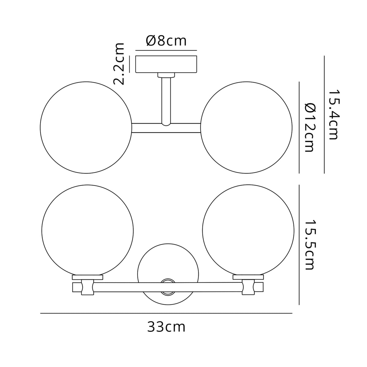 Tenterden Short Twin Arm IP44 Wall Light in Chrome with Smooth Round Smoke Glass Diffusers