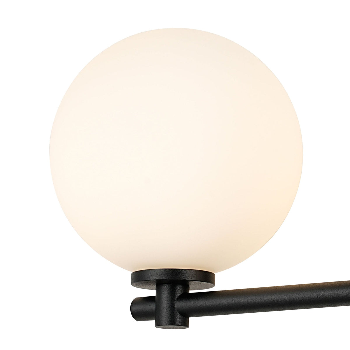 Tenterden Short Twin Arm IP44 Wall Light in Satin Black with Smooth Round Opal Glass Diffusers