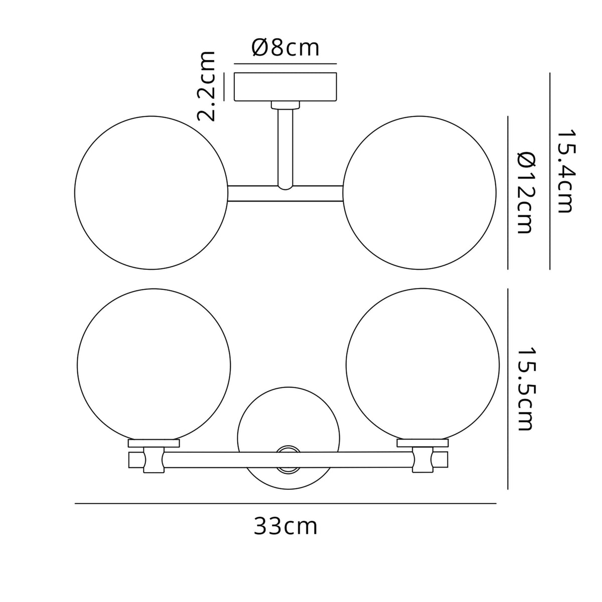 Tenterden Short Twin Arm IP44 Wall Light in Satin Black with Smooth Round Opal Glass Diffusers