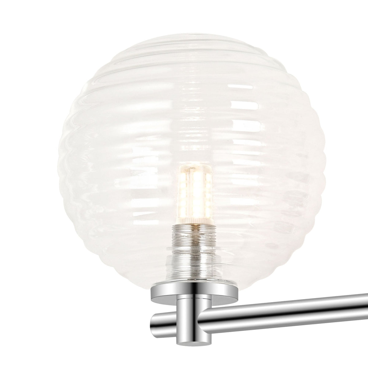 Tenterden Short Twin Arm IP44 Wall Light in Chrome with Ribbed Round Clear Glass Diffusers
