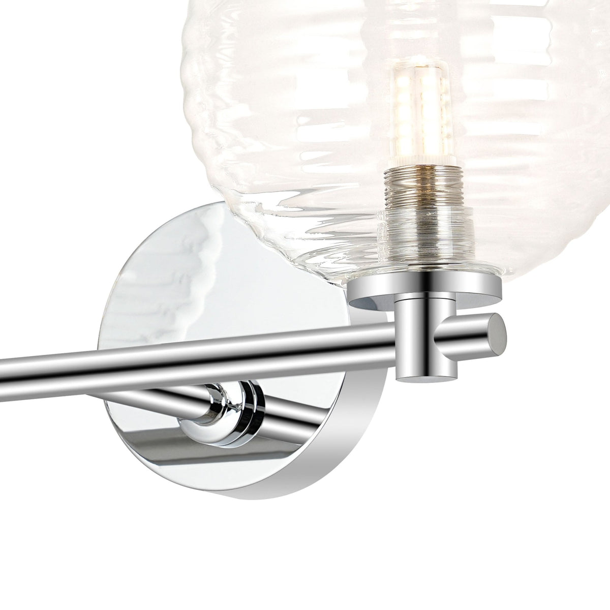 Tenterden Short Twin Arm IP44 Wall Light in Chrome with Ribbed Round Clear Glass Diffusers