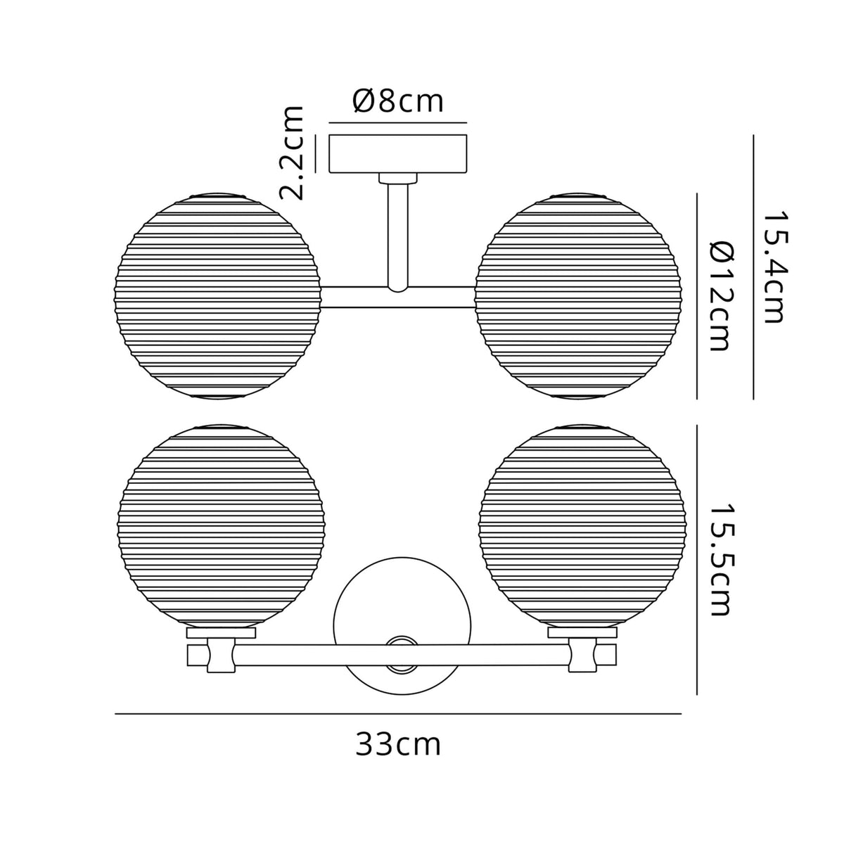 Tenterden Short Twin Arm IP44 Wall Light in Chrome with Ribbed Round Clear Glass Diffusers