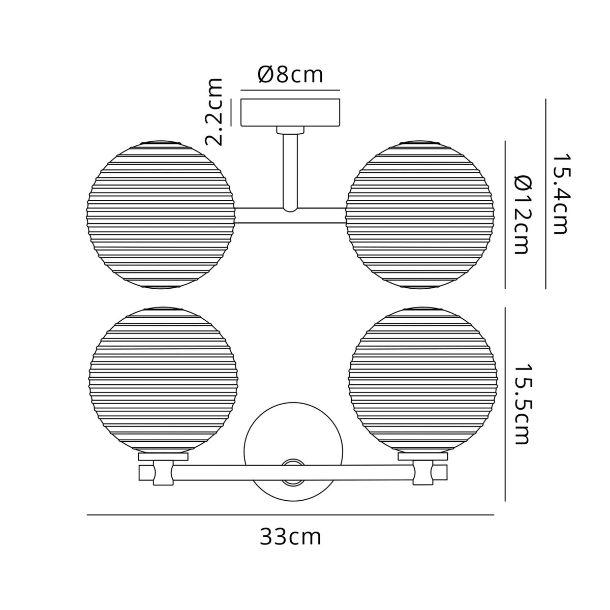 Tenterden Short Twin Arm IP44 Wall Light in Satin Black with Ribbed Round Smoke Glass Diffusers
