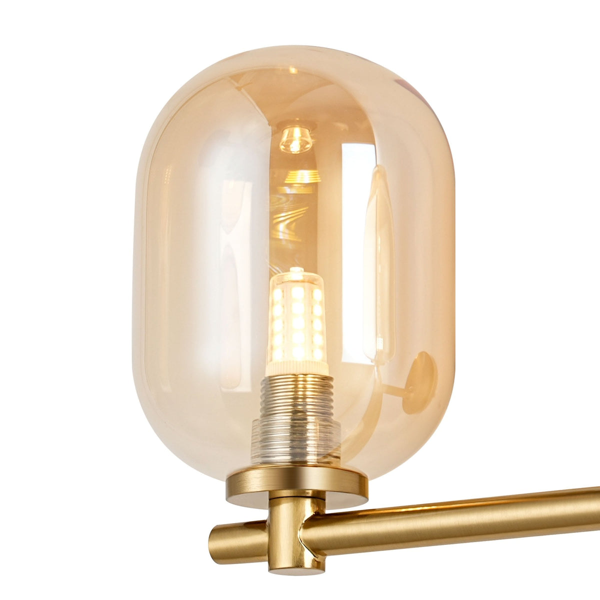 Tenterden Short Twin Arm IP44 Wall Light in Brass Gold with Smooth Tubular Amber Glass Diffusers