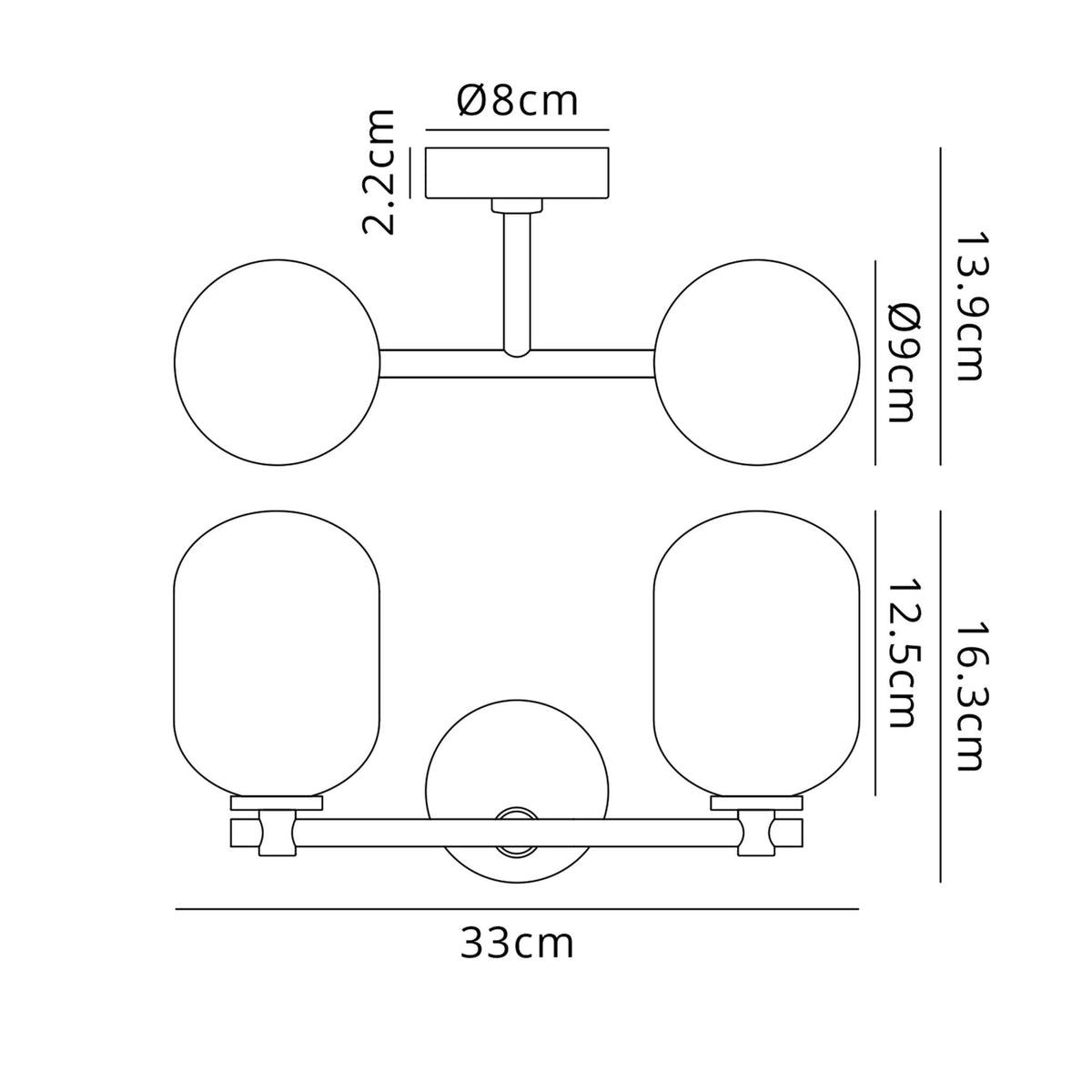 Tenterden Short Twin Arm IP44 Wall Light in Brass Gold with Smooth Tubular Amber Glass Diffusers