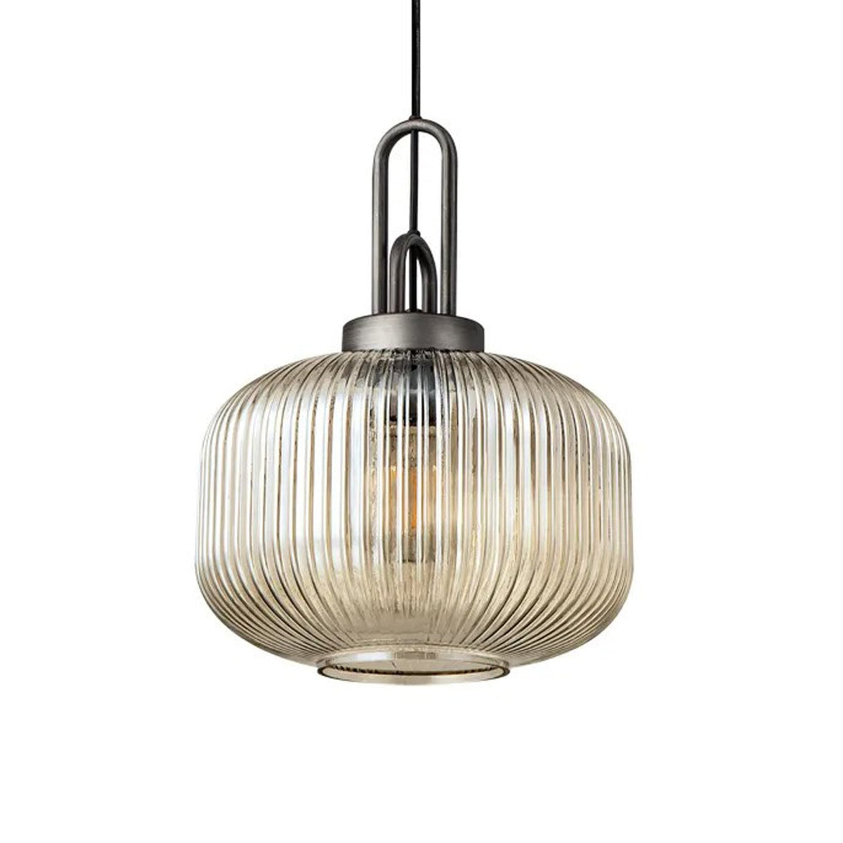 Atherington Pumpkin 3 Drop Linear Pendant in Aged Pewter & Matt Black With Champagne Shades