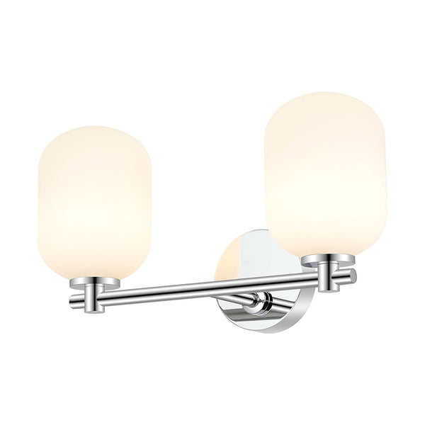 Tenterden Short Twin Arm IP44 Wall Light in Chrome with Smooth Tubular Opal Glass Diffusers