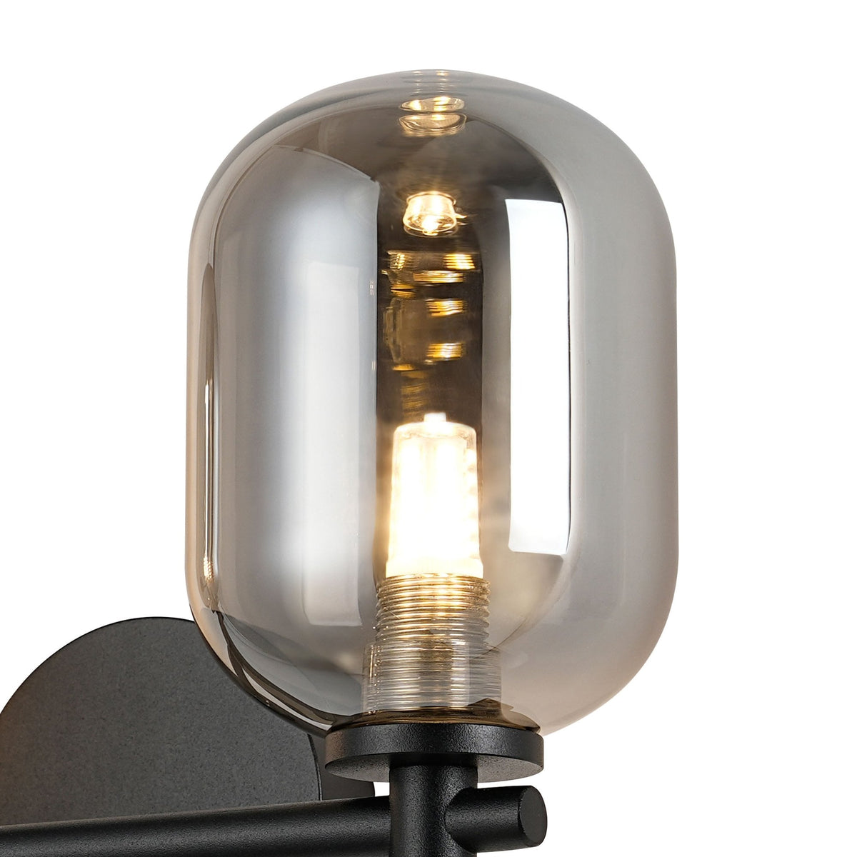 Tenterden Short Twin Arm IP44 Wall Light in Satin Black with Smooth Tubular Smoke Glass Diffusers