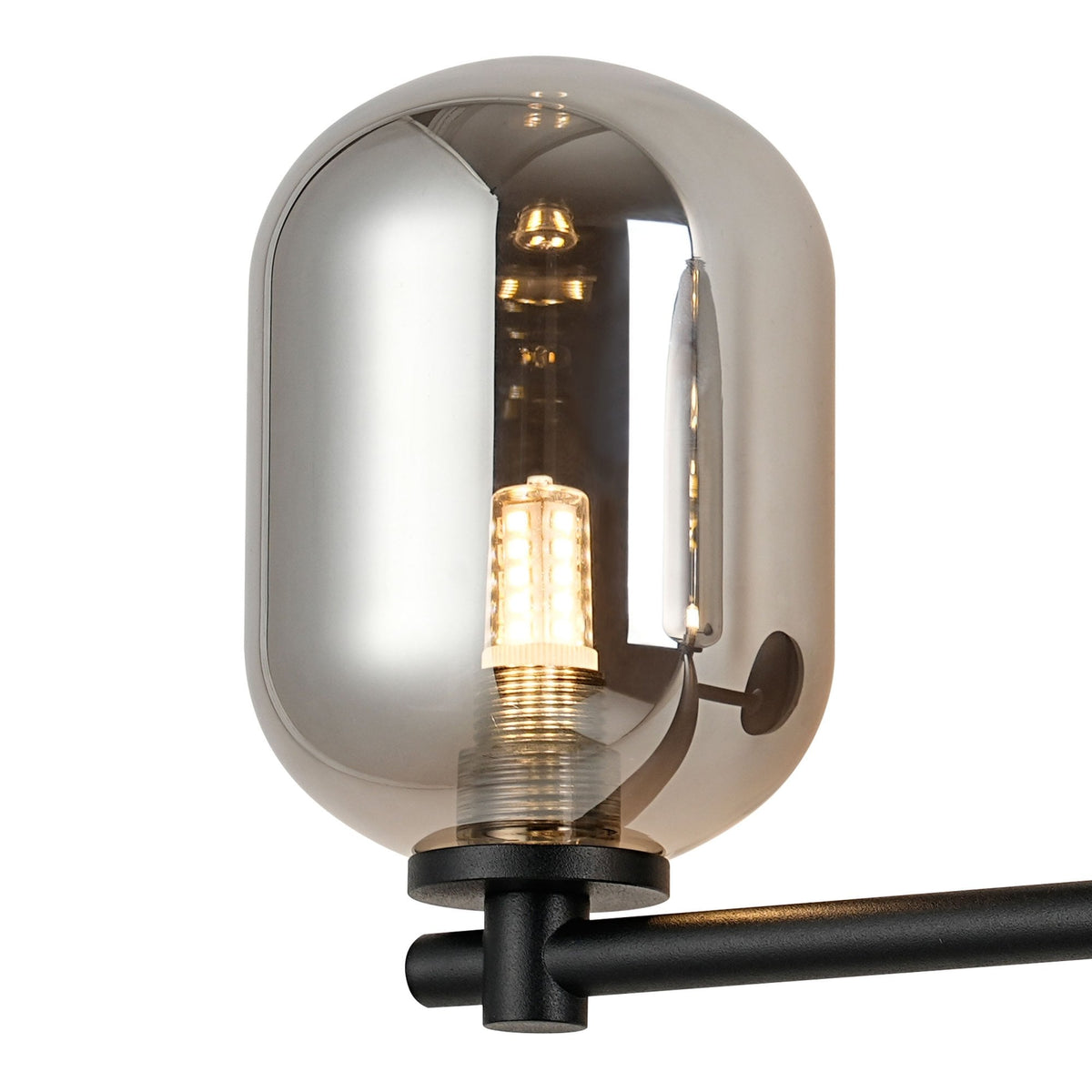 Tenterden Short Twin Arm IP44 Wall Light in Satin Black with Smooth Tubular Smoke Glass Diffusers