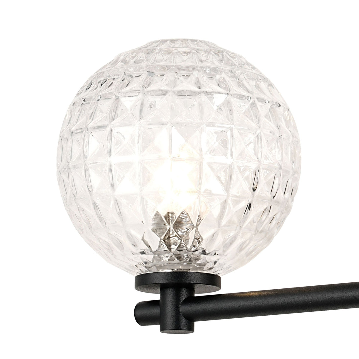 Tenterden Short Twin Arm IP44 Wall Light in Satin Black with Cross Pattern Round Clear Glass Diffusers