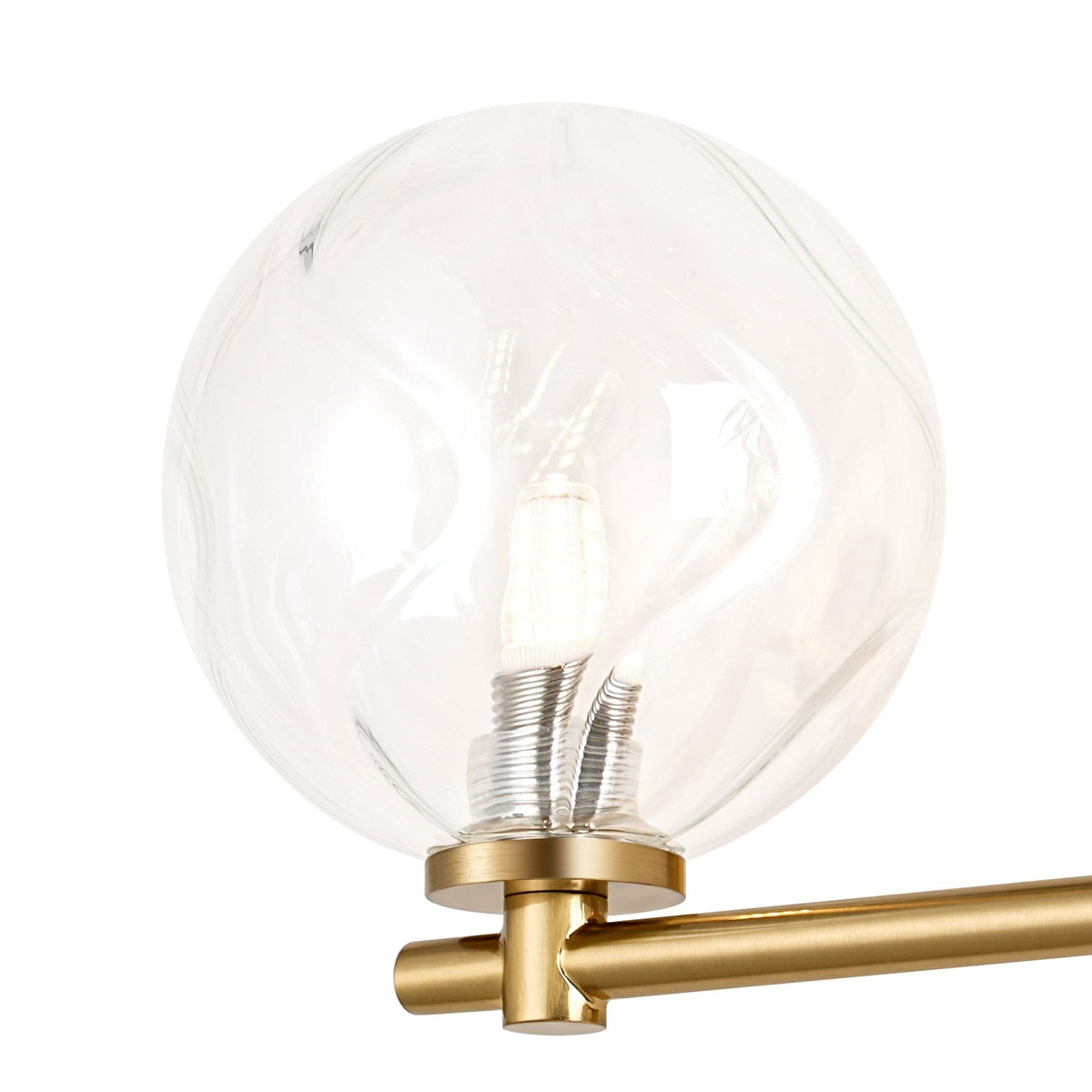 Tenterden Short Twin Arm IP44 Wall Light in Brass Gold with Waved Round Clear Glass Diffusers