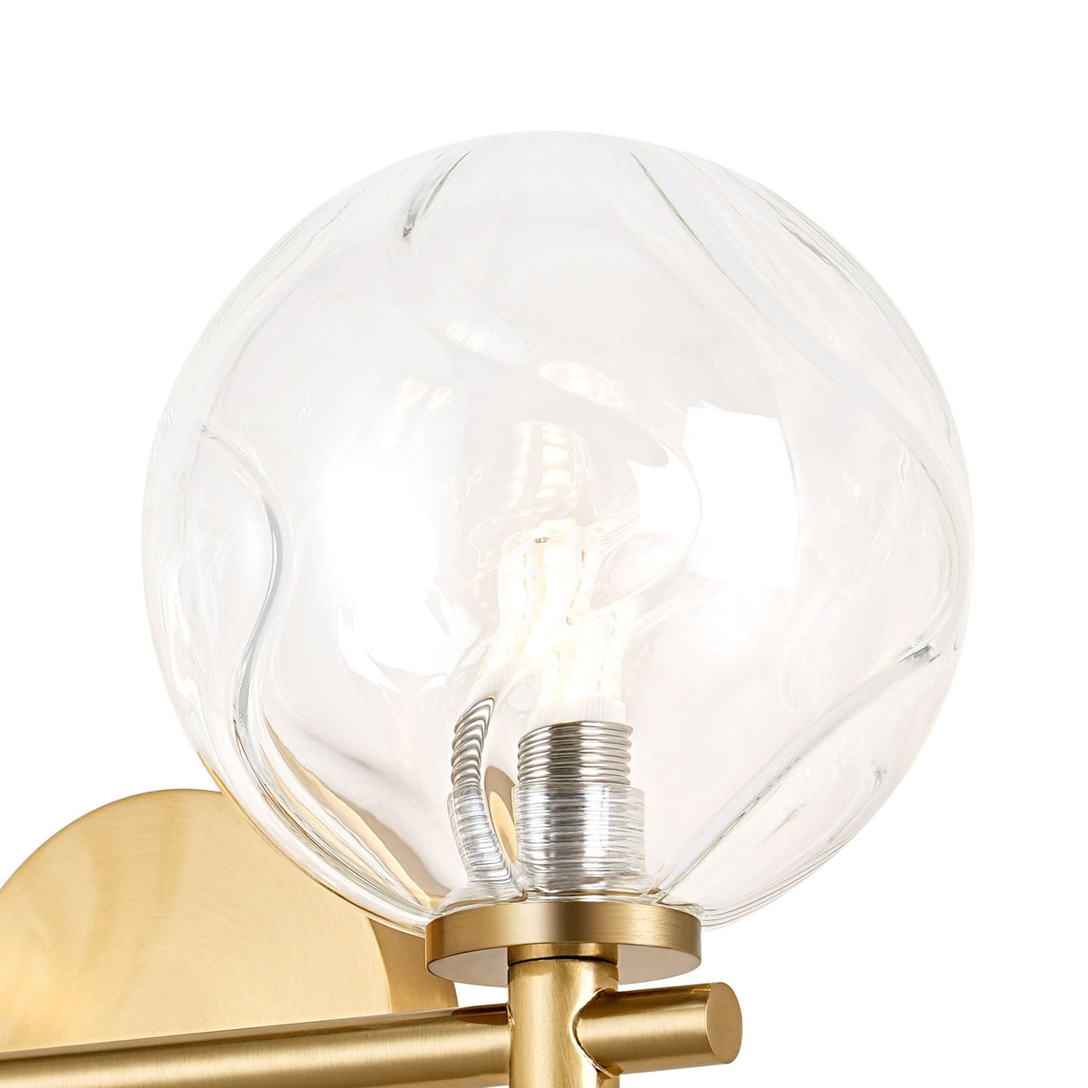 Tenterden Short Twin Arm IP44 Wall Light in Brass Gold with Waved Round Clear Glass Diffusers
