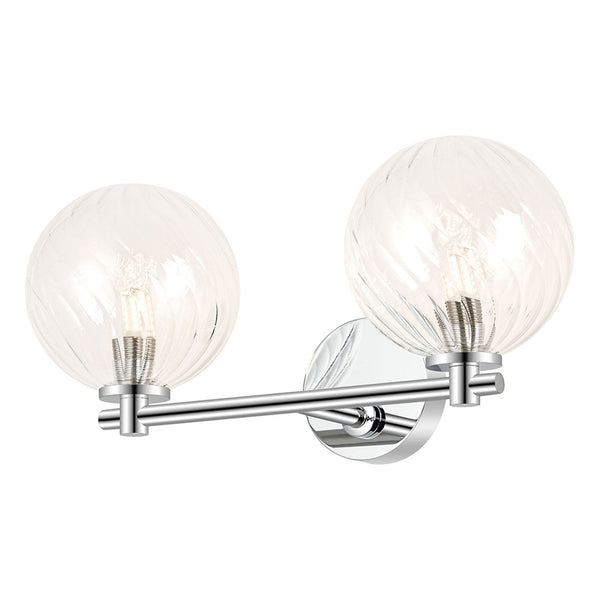 Tenterden Short Twin Arm IP44 Wall Light in Chrome with Swirl Round Clear Glass Diffusers