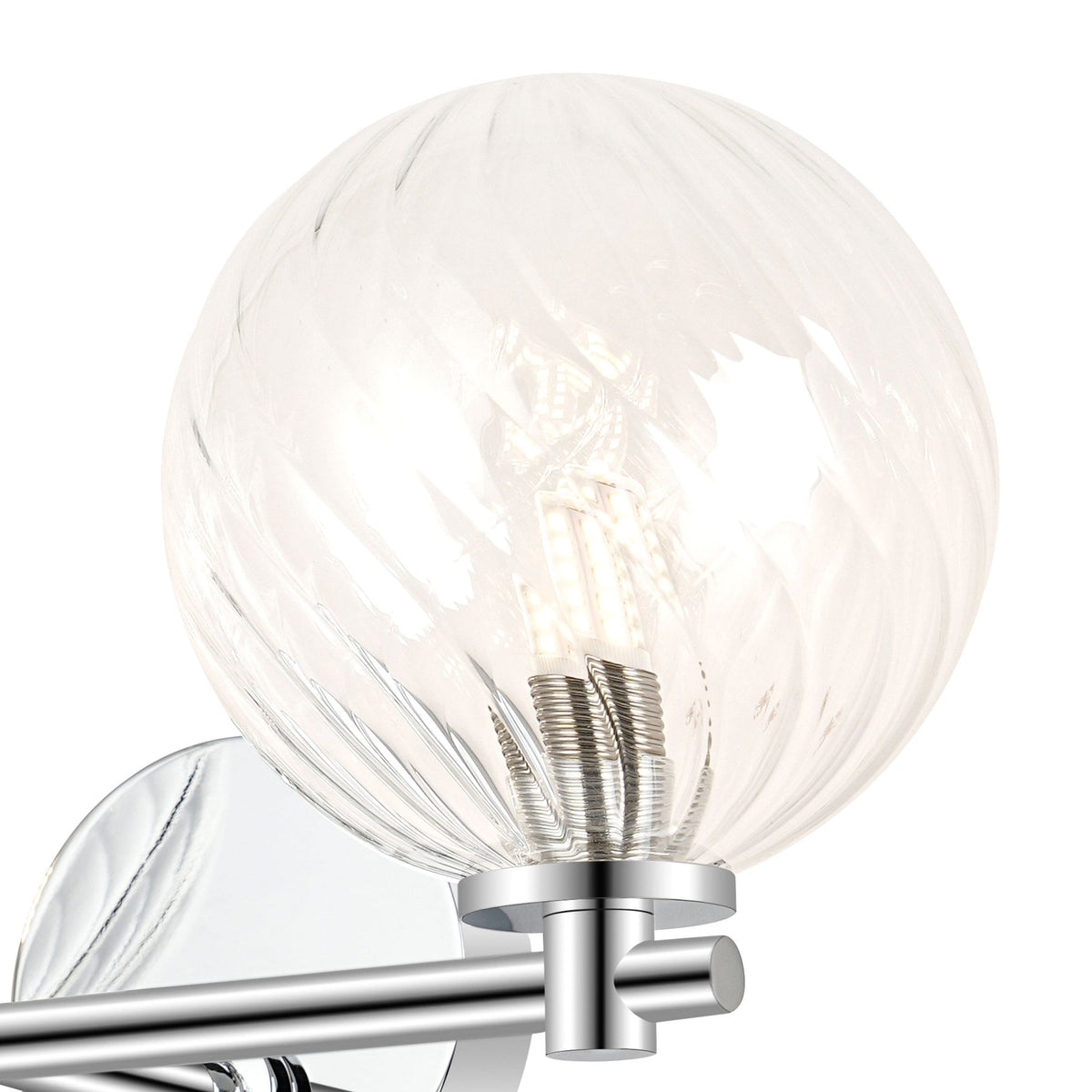 Tenterden Short Twin Arm IP44 Wall Light in Chrome with Swirl Round Clear Glass Diffusers