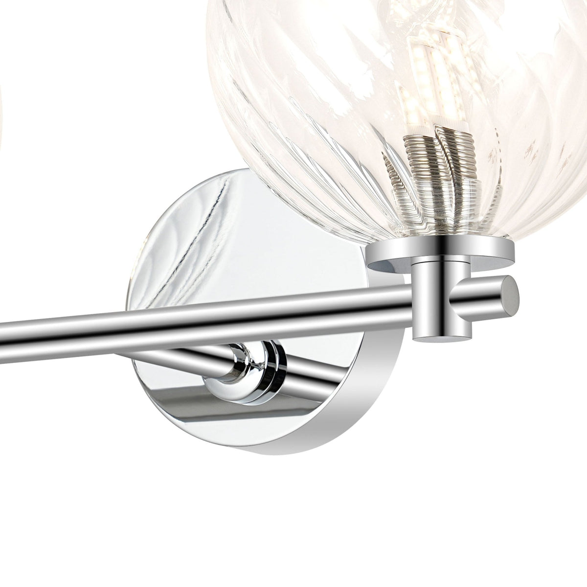 Tenterden Short Twin Arm IP44 Wall Light in Chrome with Swirl Round Clear Glass Diffusers