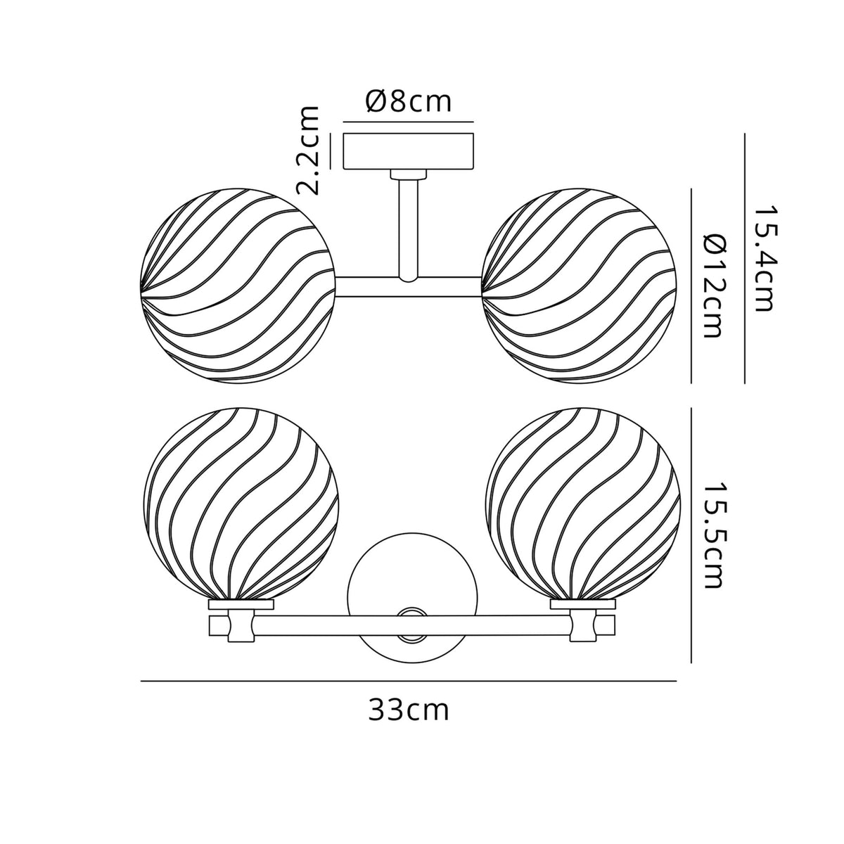 Tenterden Short Twin Arm IP44 Wall Light in Chrome with Swirl Round Clear Glass Diffusers