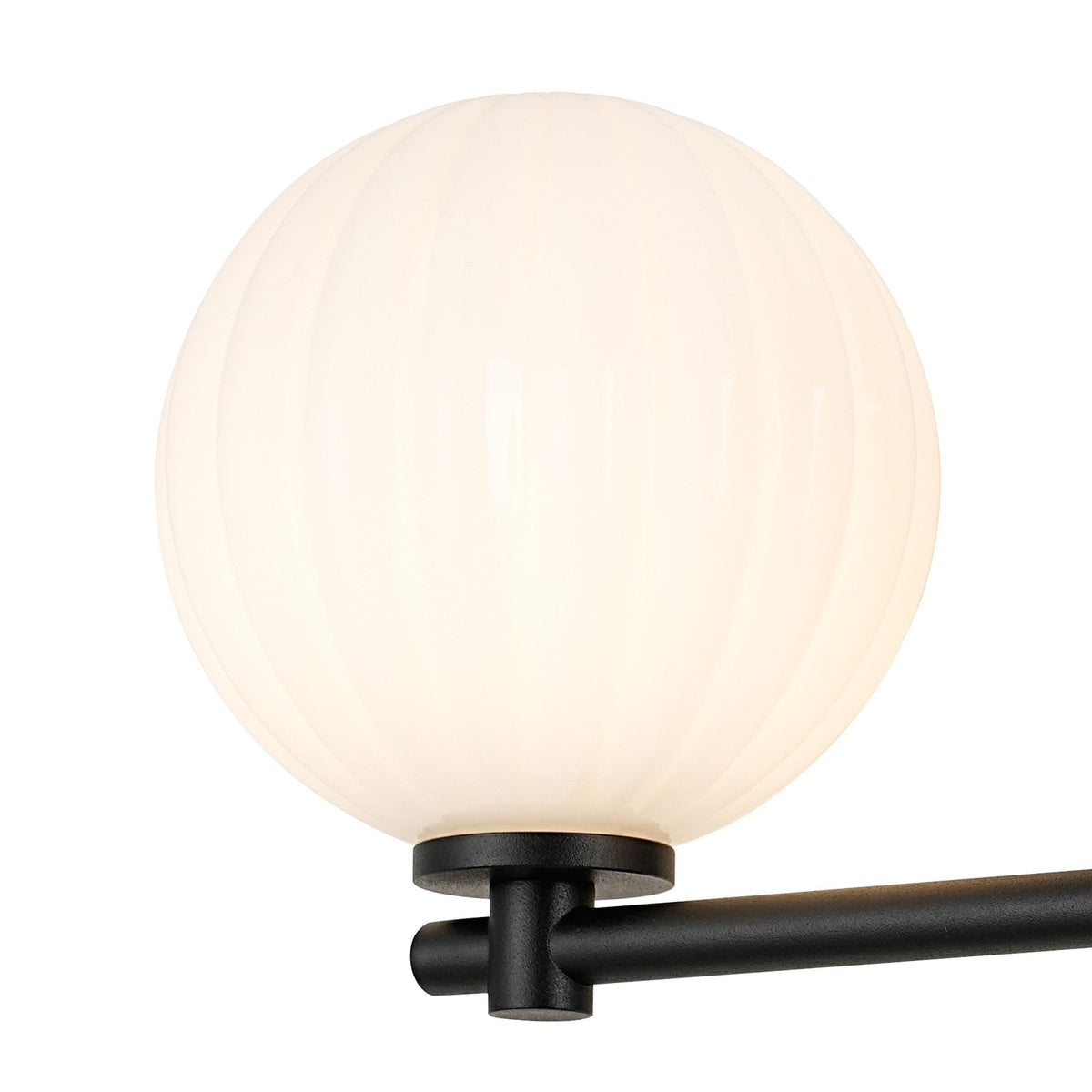 Tenterden Short Twin Arm IP44 Wall Light in Satin Black with Segment Round Opal Glass Diffusers