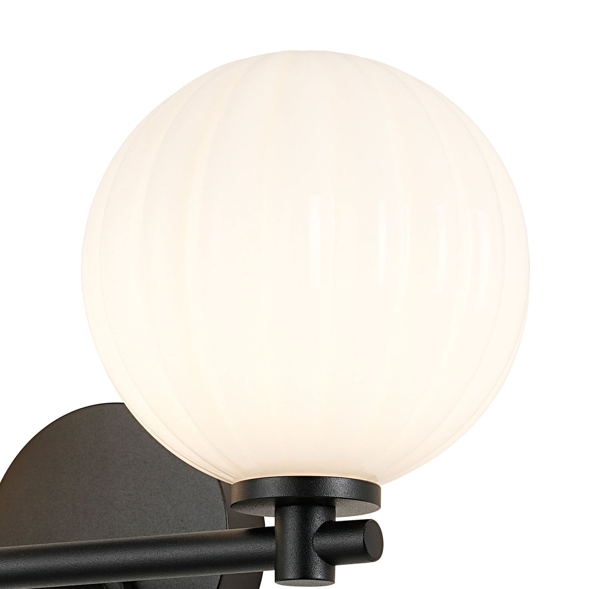 Tenterden Short Twin Arm IP44 Wall Light in Satin Black with Segment Round Opal Glass Diffusers