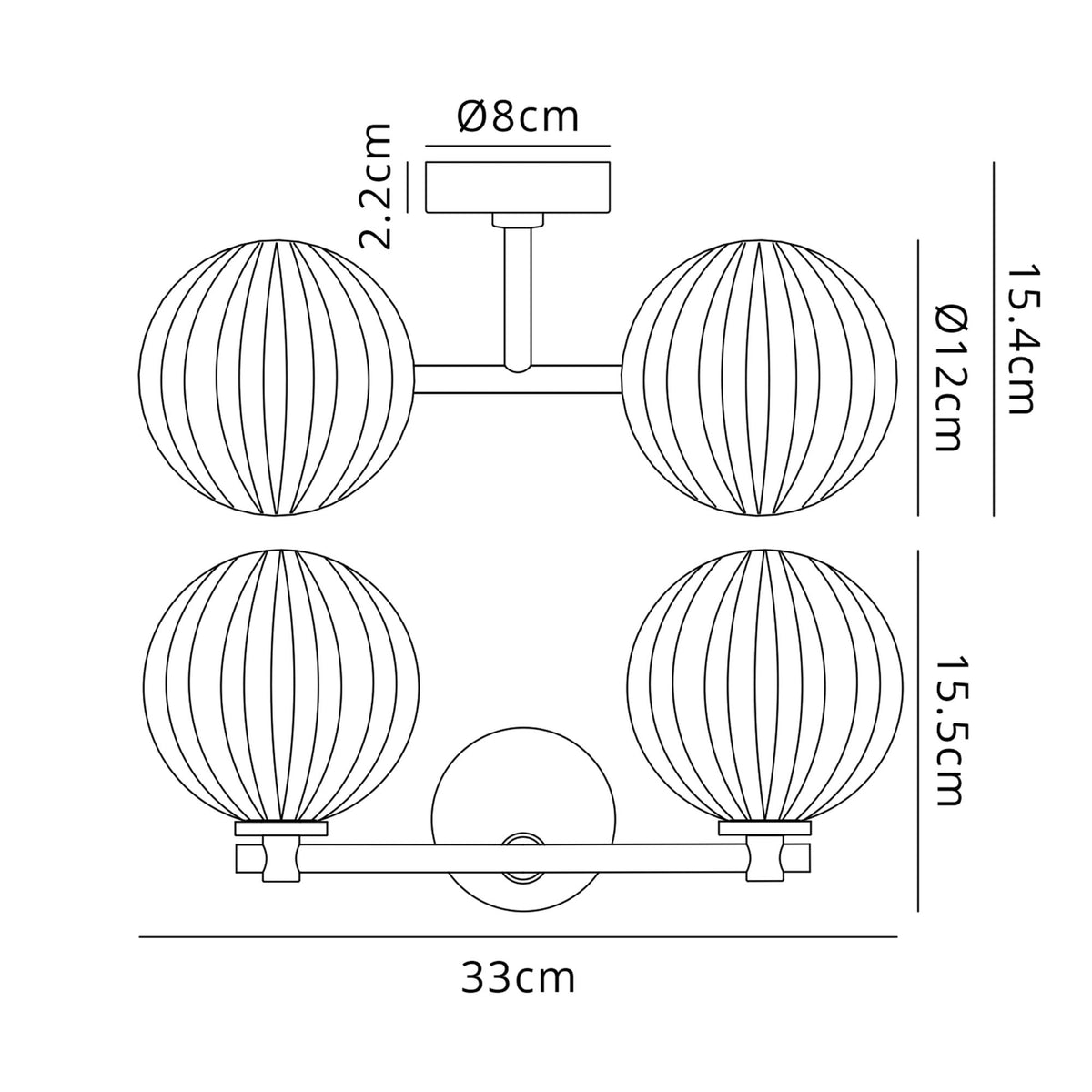 Tenterden Short Twin Arm IP44 Wall Light in Satin Black with Segment Round Opal Glass Diffusers