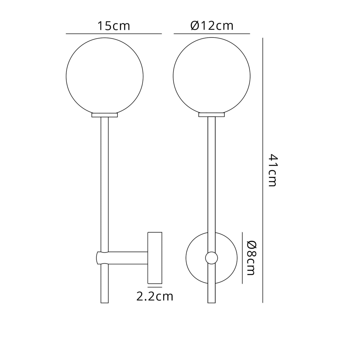 Tenterden Tall Arm IP44 Wall Light in Brass Gold with Smooth Round Amber Glass Diffuser