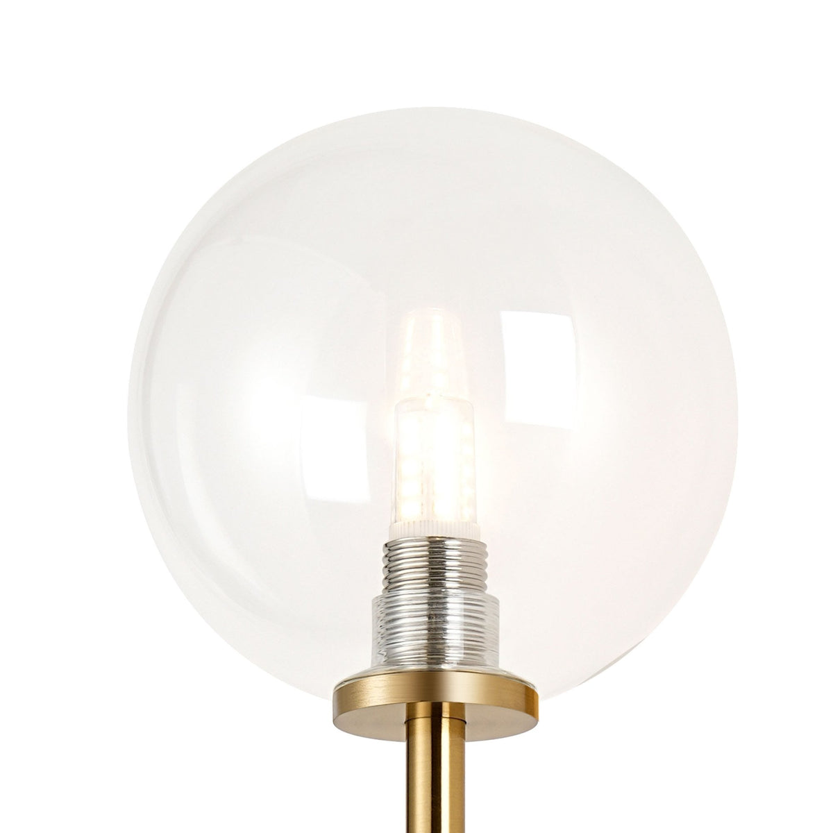 Tenterden Tall Arm IP44 Wall Light in Brass Gold with Smooth Round Clear Glass Diffuser