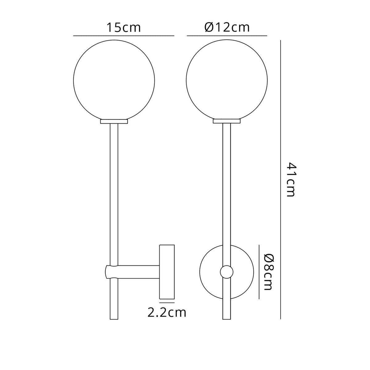 Tenterden Tall Arm IP44 Wall Light in Brass Gold with Smooth Round Clear Glass Diffuser