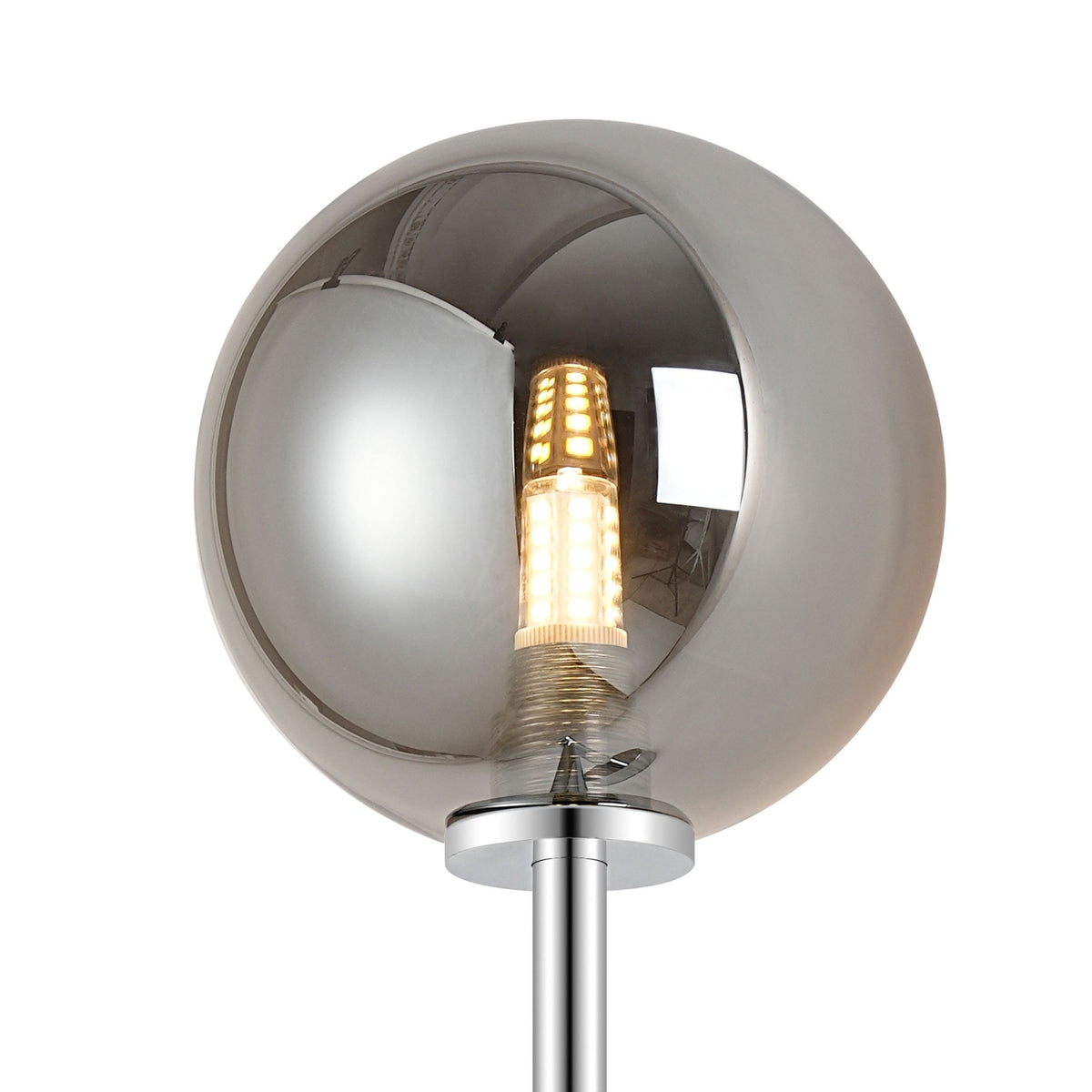 Tenterden Tall Arm IP44 Wall Light in Chrome with Smooth Round Smoke Glass Diffuser