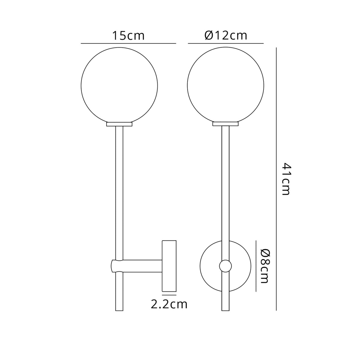 Tenterden Tall Arm IP44 Wall Light in Chrome with Smooth Round Smoke Glass Diffuser