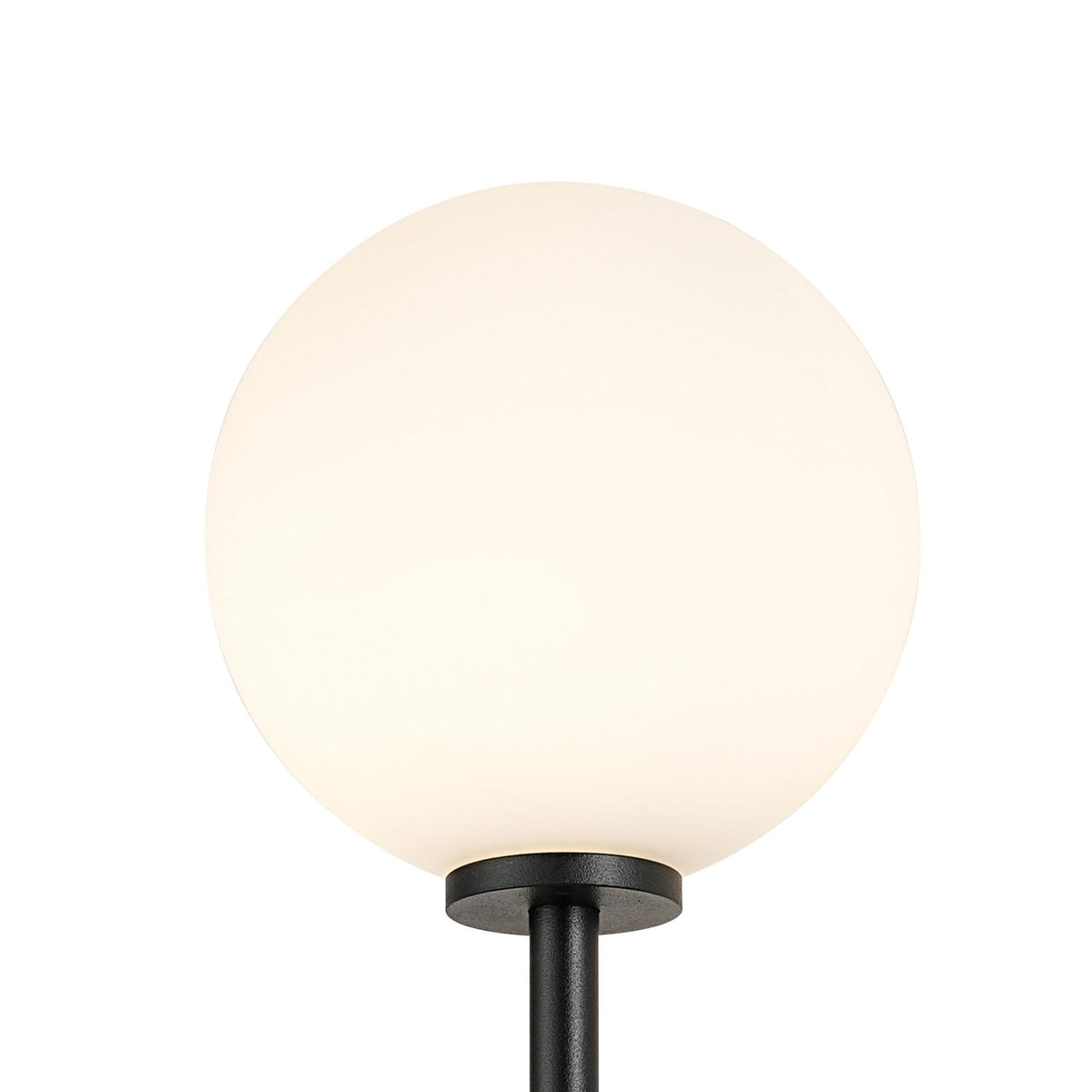 Tenterden Tall Arm IP44 Wall Light in Satin Black with Smooth Round Opal Glass Diffuser