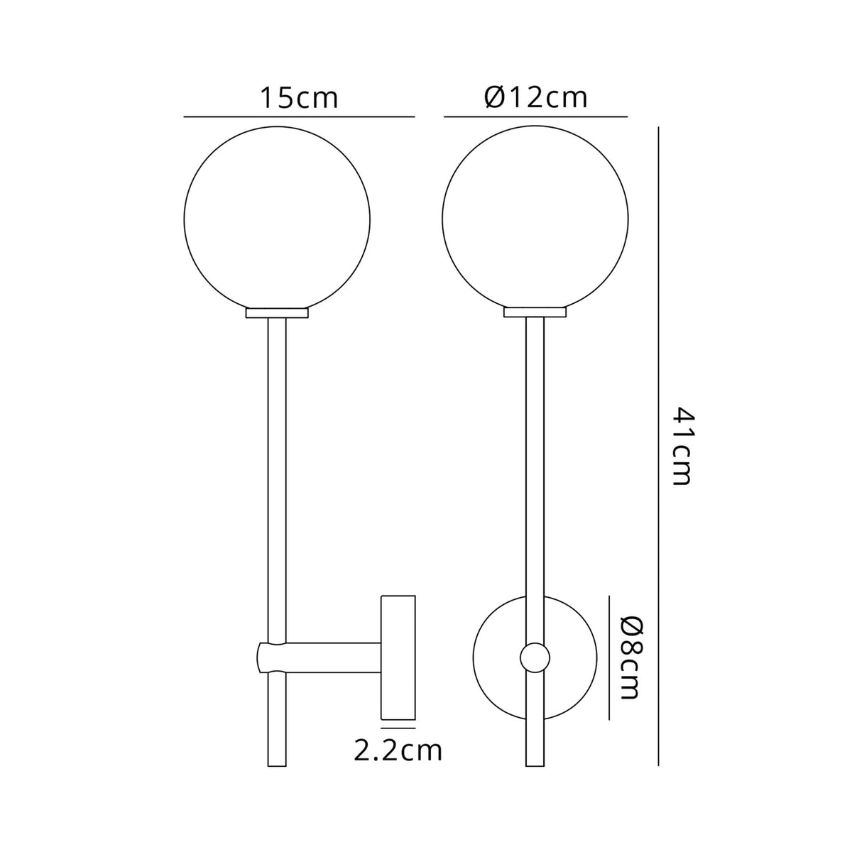 Tenterden Tall Arm IP44 Wall Light in Satin Black with Smooth Round Opal Glass Diffuser