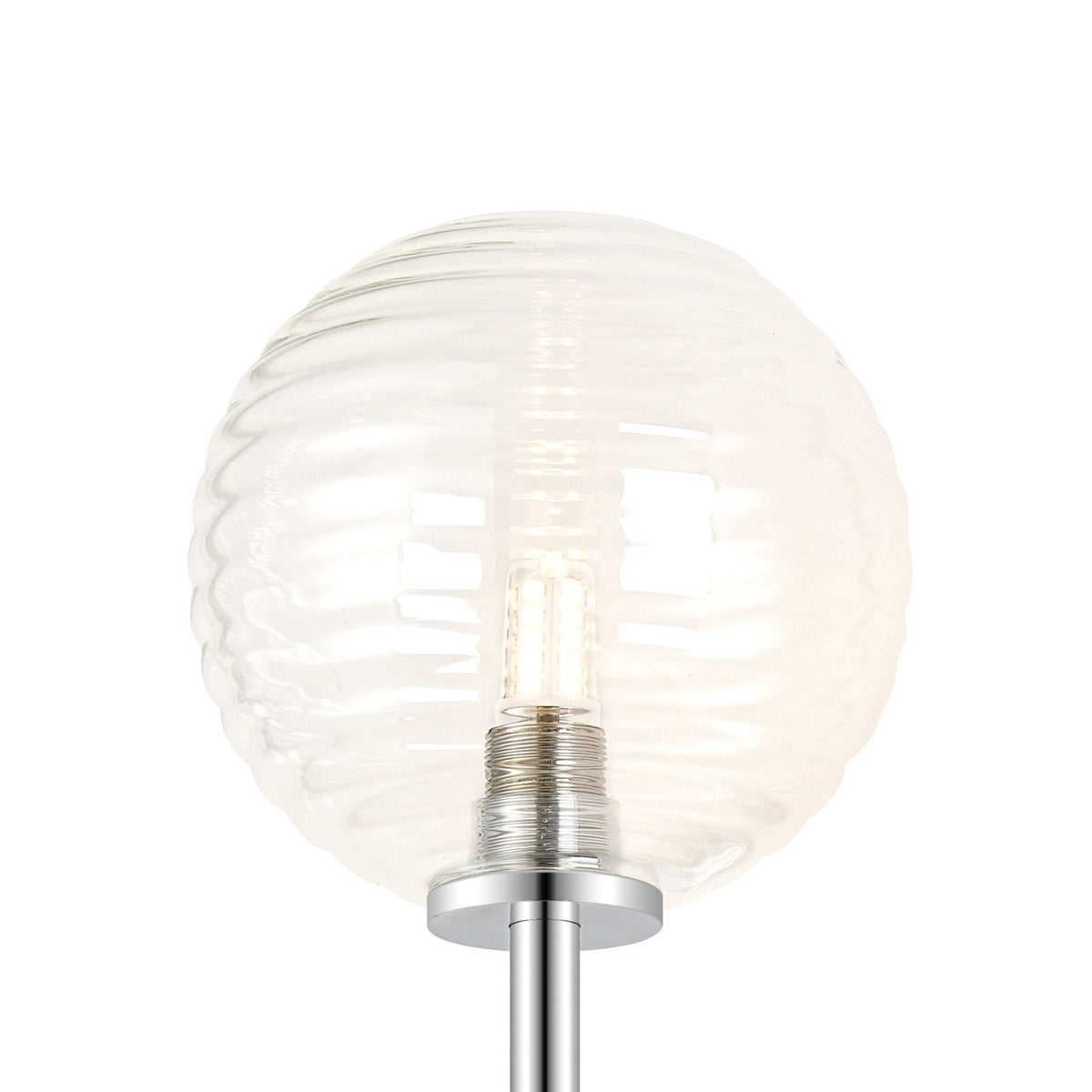Tenterden Tall Arm IP44 Wall Light in Chrome with Ribbed Round Clear Glass Diffuser