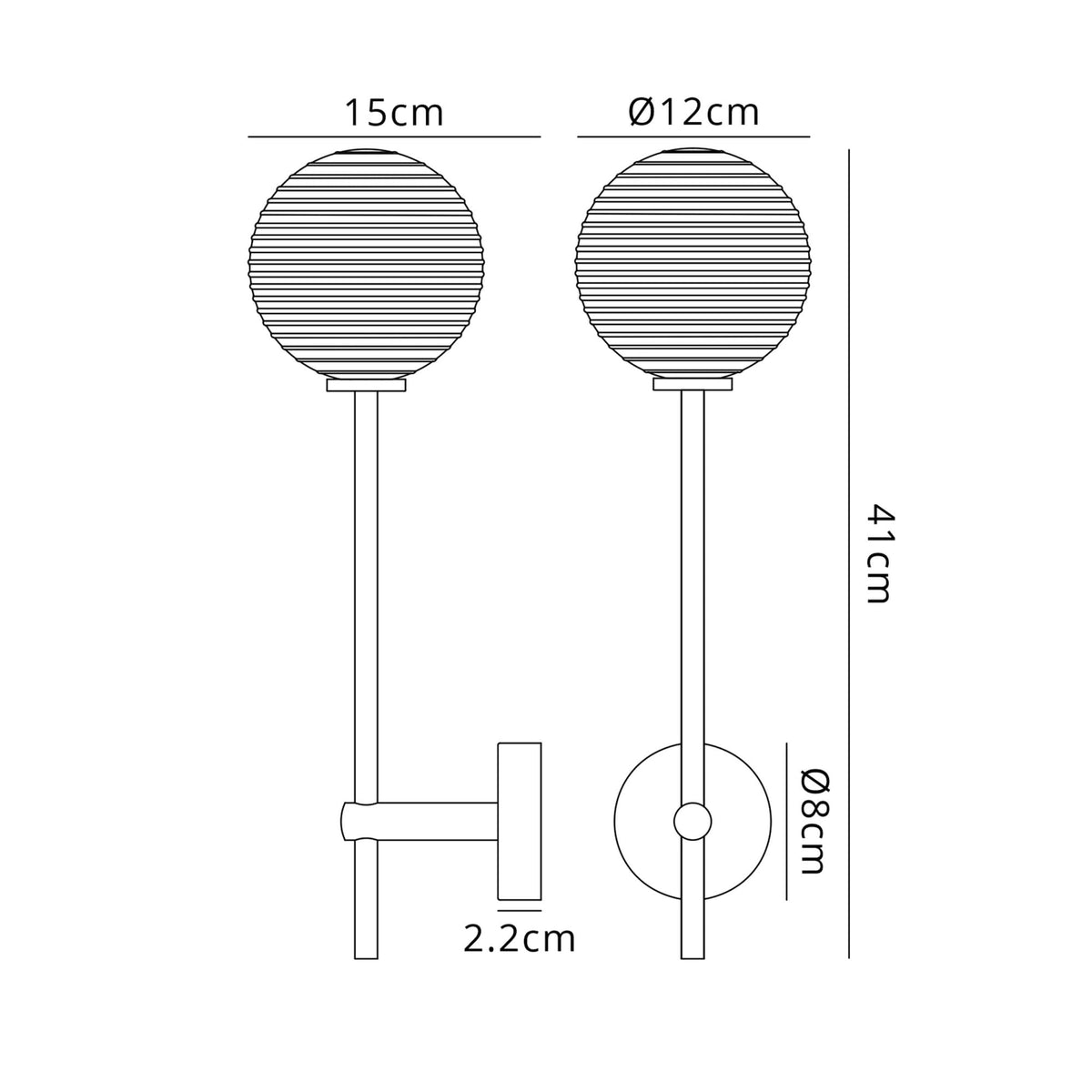 Tenterden Tall Arm IP44 Wall Light in Chrome with Ribbed Round Clear Glass Diffuser