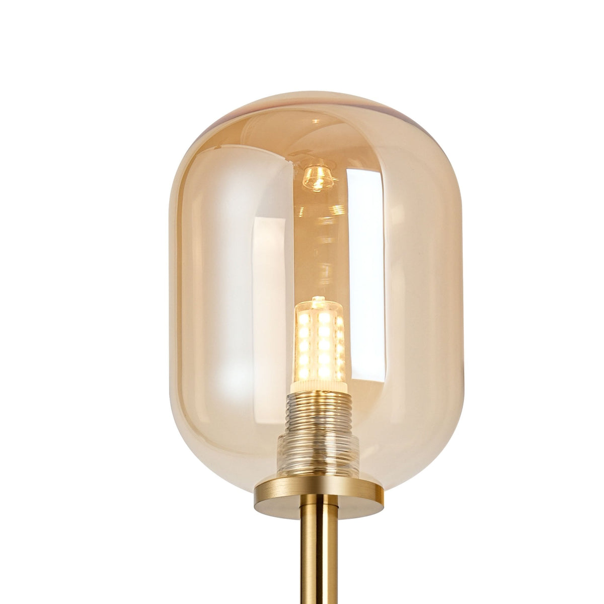 Tenterden Tall Arm IP44 Wall Light in Brass Gold with Smooth Tubular Amber Glass Diffuser