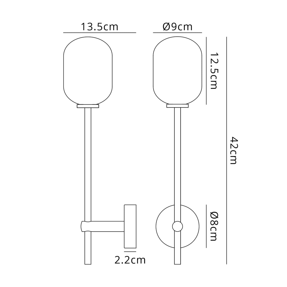 Tenterden Tall Arm IP44 Wall Light in Brass Gold with Smooth Tubular Amber Glass Diffuser