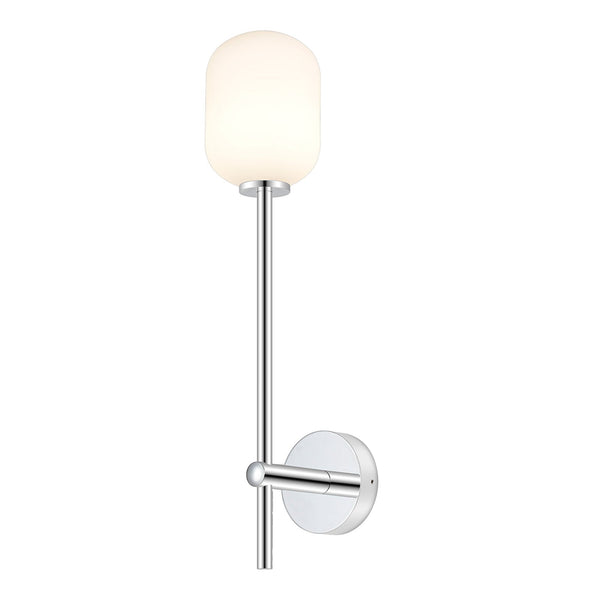 Tenterden Tall Arm IP44 Wall Light in Chrome with Smooth Tubular Opal Glass Diffuser