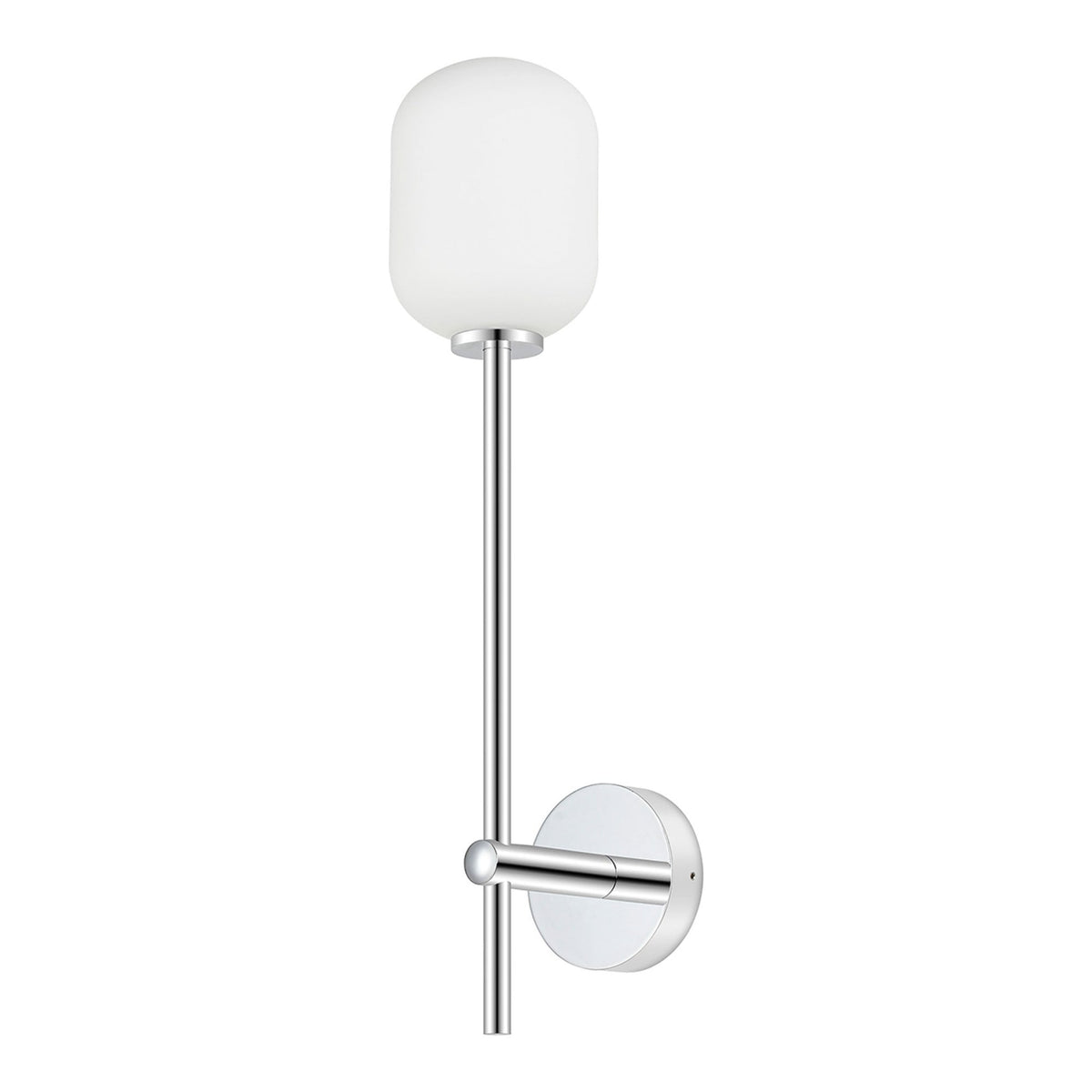 Tenterden Tall Arm IP44 Wall Light in Chrome with Smooth Tubular Opal Glass Diffuser