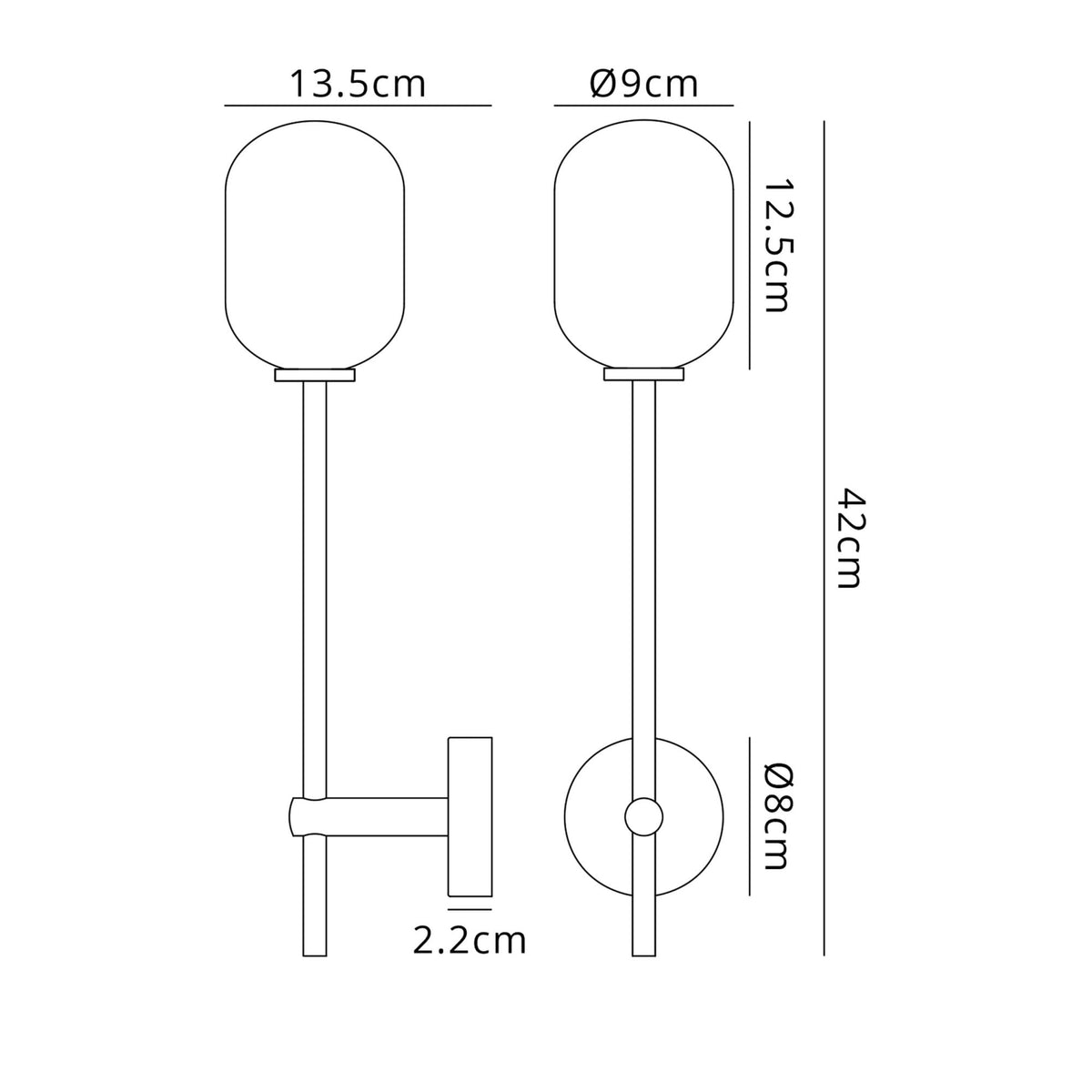 Tenterden Tall Arm IP44 Wall Light in Chrome with Smooth Tubular Opal Glass Diffuser