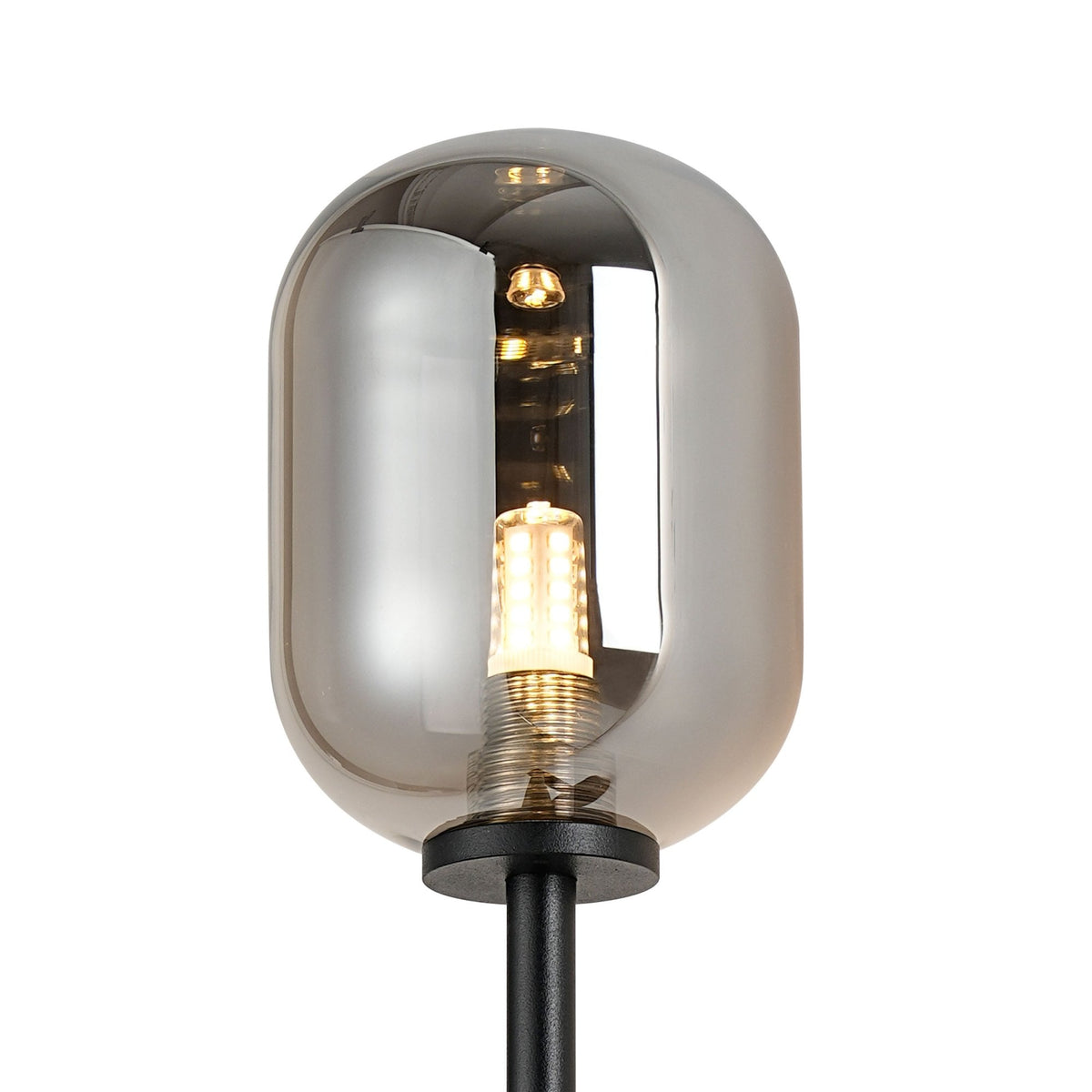 Tenterden Tall Arm IP44 Wall Light in Satin Black with Smooth Tubular Smoke Glass Diffuser
