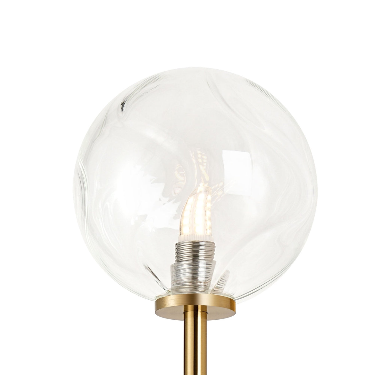 Tenterden Tall Arm IP44 Wall Light in Brass Gold with Waved Round Clear Glass Diffuser