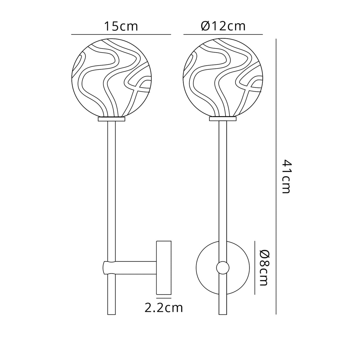 Tenterden Tall Arm IP44 Wall Light in Brass Gold with Waved Round Clear Glass Diffuser